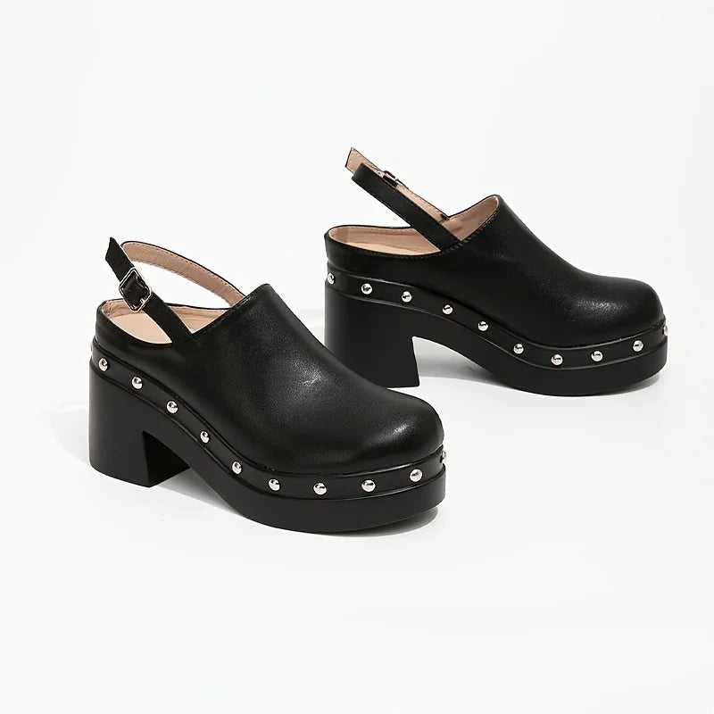 Sandals Women's Thick Heel New Anti slip Ladies' Middle High Heels Fashion Black Rivet Women's Height Increasing Sandals