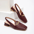 Women's New Thick Heel Sheepskin Flat Dress Shoes With Square Toe Slip-on Closure Casual Sandals for Summer and Autumn