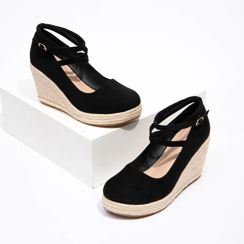 New Fashion Women's Closed Toe Slope Heel Sandals Thick Bottom Ankle Strap Wedge Sandals Summer Ladies Sandals